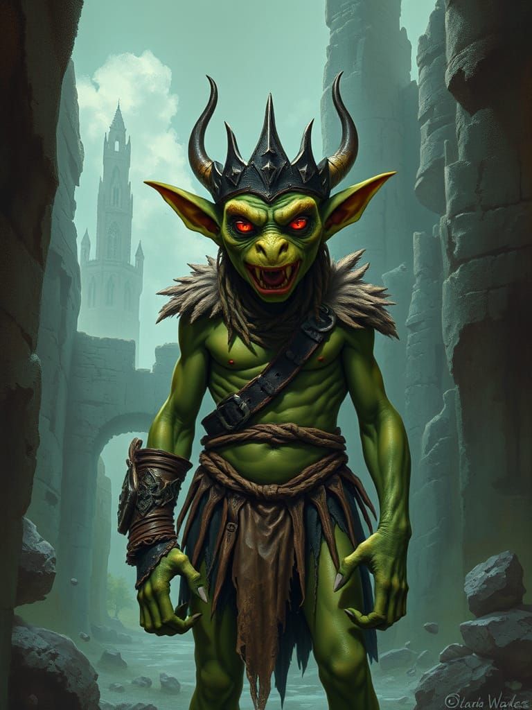 Emerald Tribe Goblin King in Dark Fantasy Style