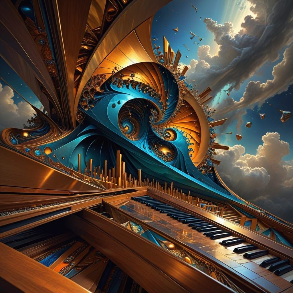 Surreal Harpsichord Masterpiece in Vibrant Hyper-Realism