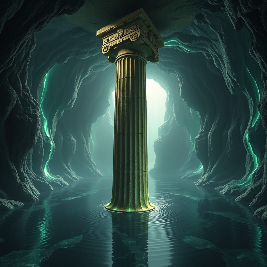 Ancient Greek Column Amidst Mysterious Waters