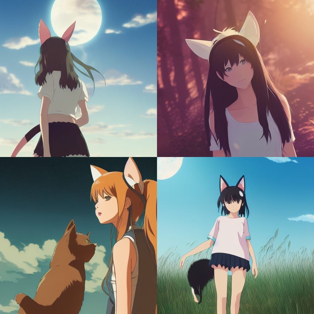 Anime Girl with Cat Features, Studio Ghibli Style
