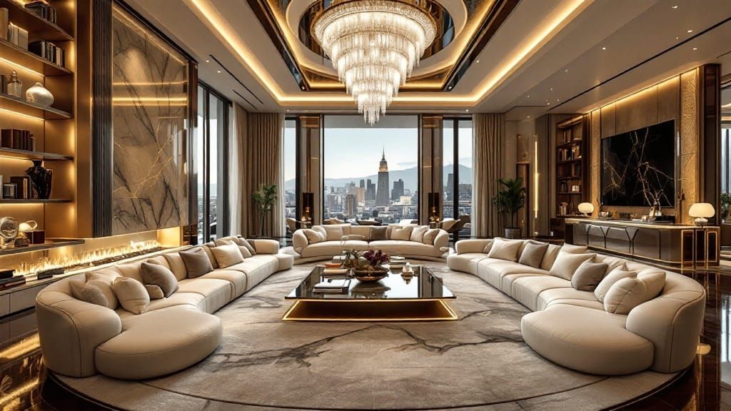 Opulent Modern Living Room in 360 Panorama