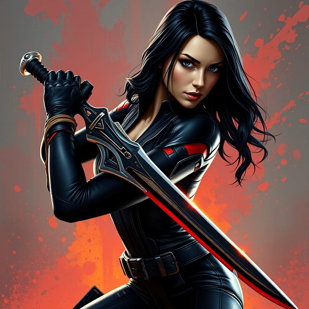 Hyperrealistic Black Widow Concept Art in Dynamic Pose