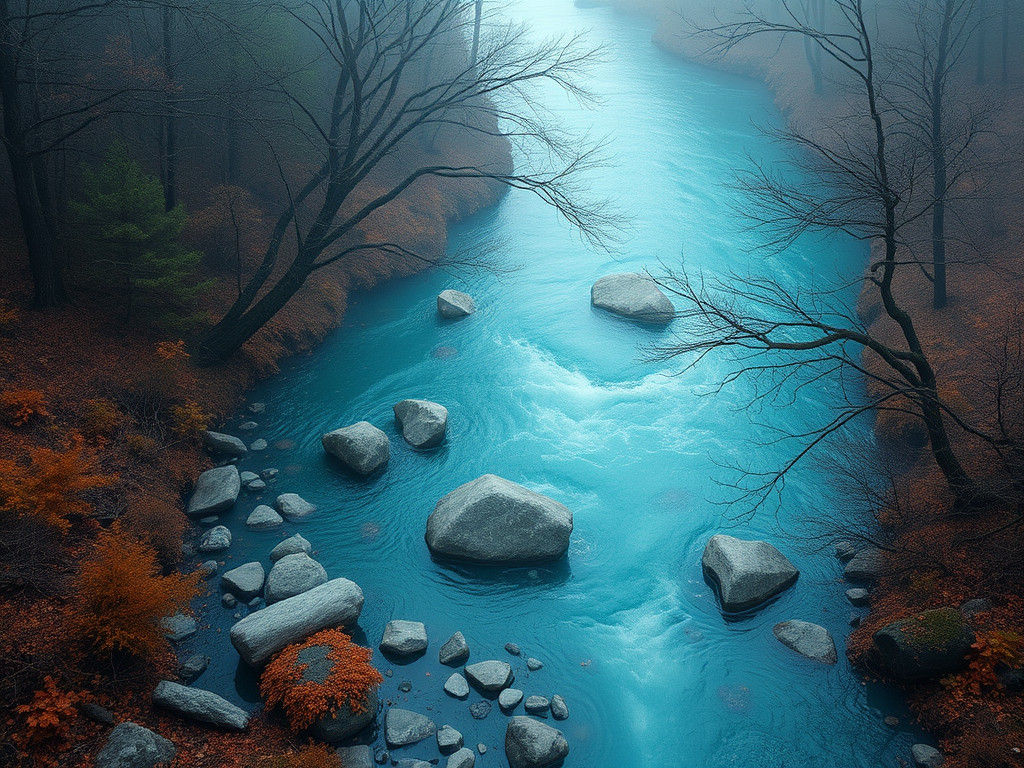 Minimalist River Landscape in Sepia