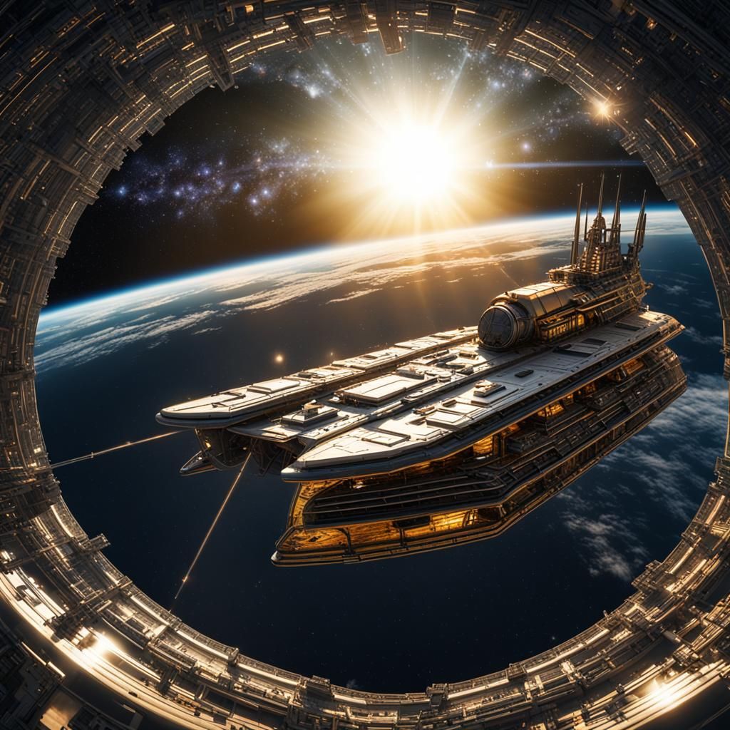 Hyperrealistic Space Boat Sails Past the Sun