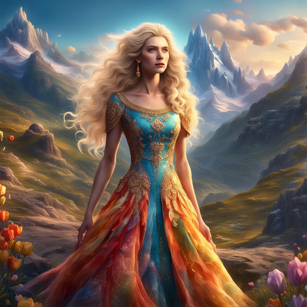 Elegant Princess in Vivid Colors, 3D Render