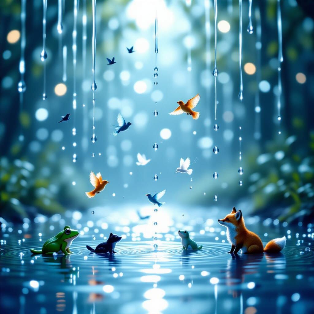 Magical Rainfall Transforms into Liquid Animals in Dreamlike...