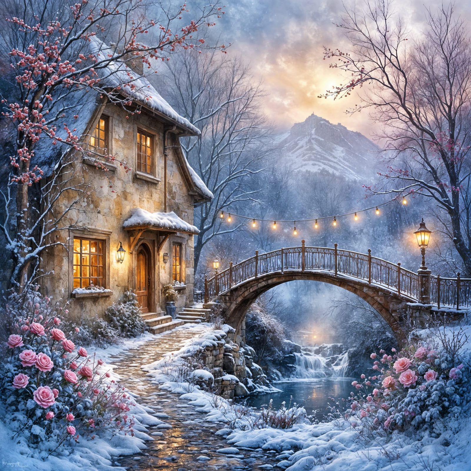 Dreamy Winter Cottage with Blooming Garden