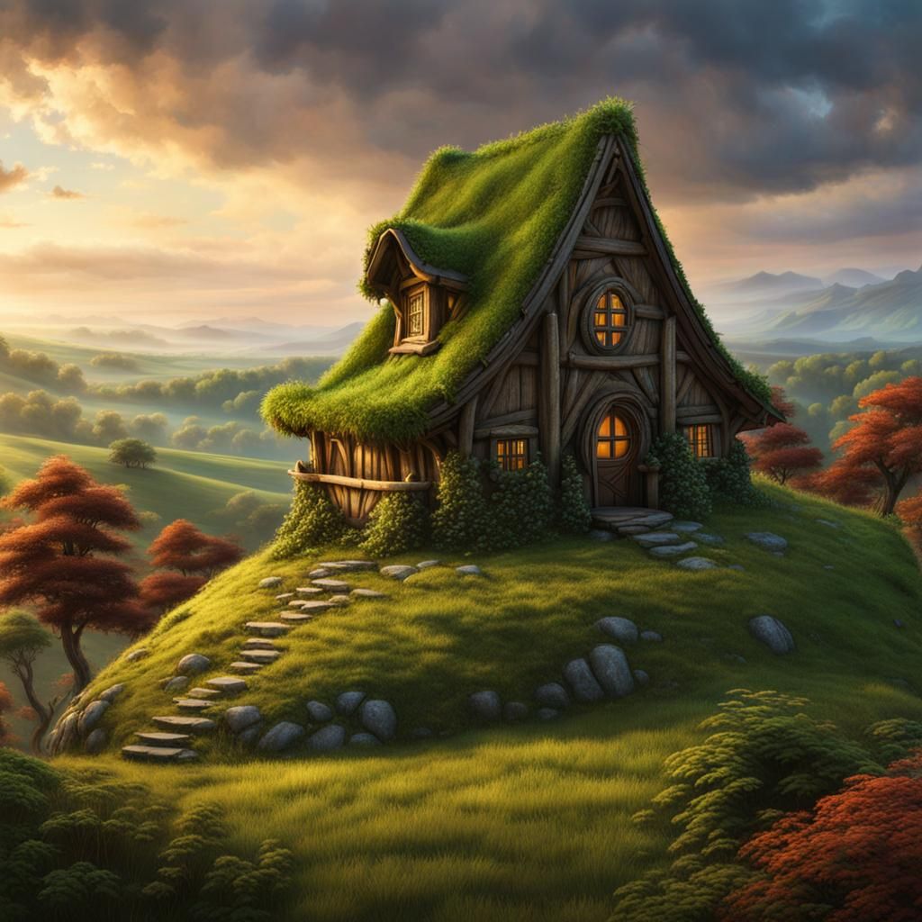 Fantasy Druid House Amidst Rolling Hills