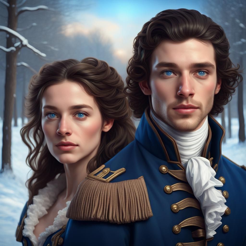 Christmas Couple During US Revolutionary War, Detailed Matte...