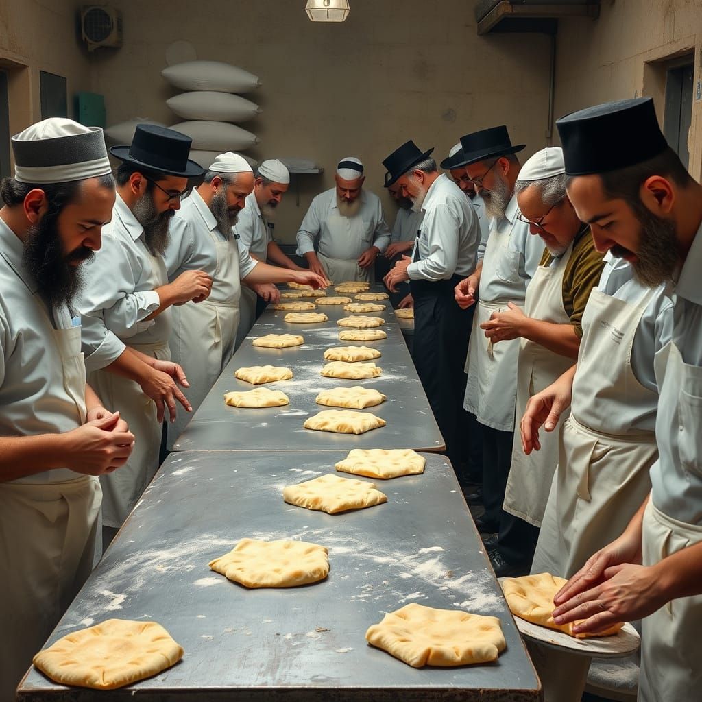 Traditional Matzot Bakers in Orthodox Attire