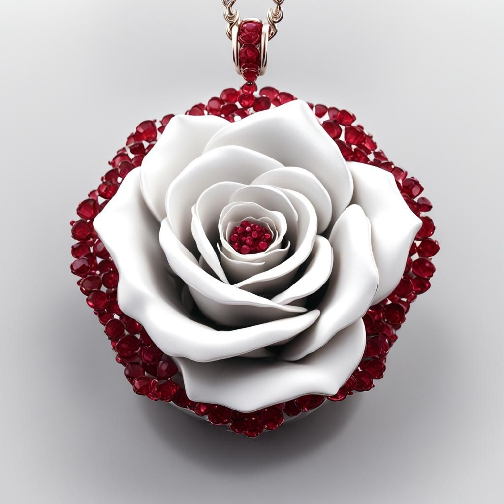 White Rose Ruby Pendant in 3D Rendering
