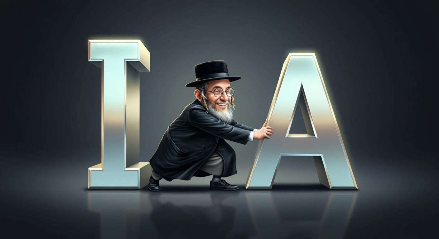 Hasidic Nerd Pushes Giant 3D Chrome 'I' Letter in Realistic....
