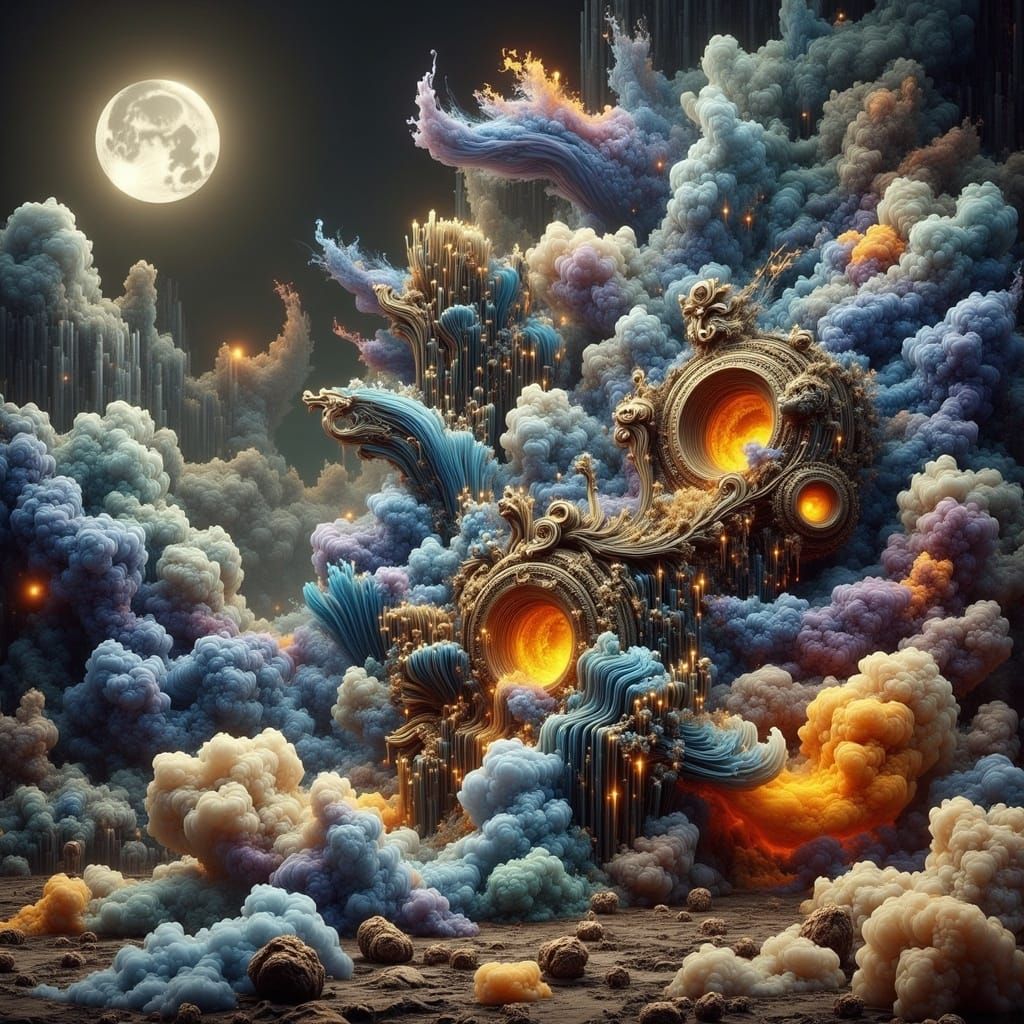 Smokey Pirate Ship in Moonlight