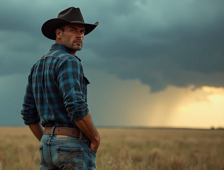Cowboy on the Prairie with Stormy Sky