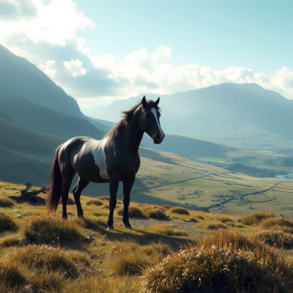 Emerald Isle Stallion Roams Majestic Irish Countryside