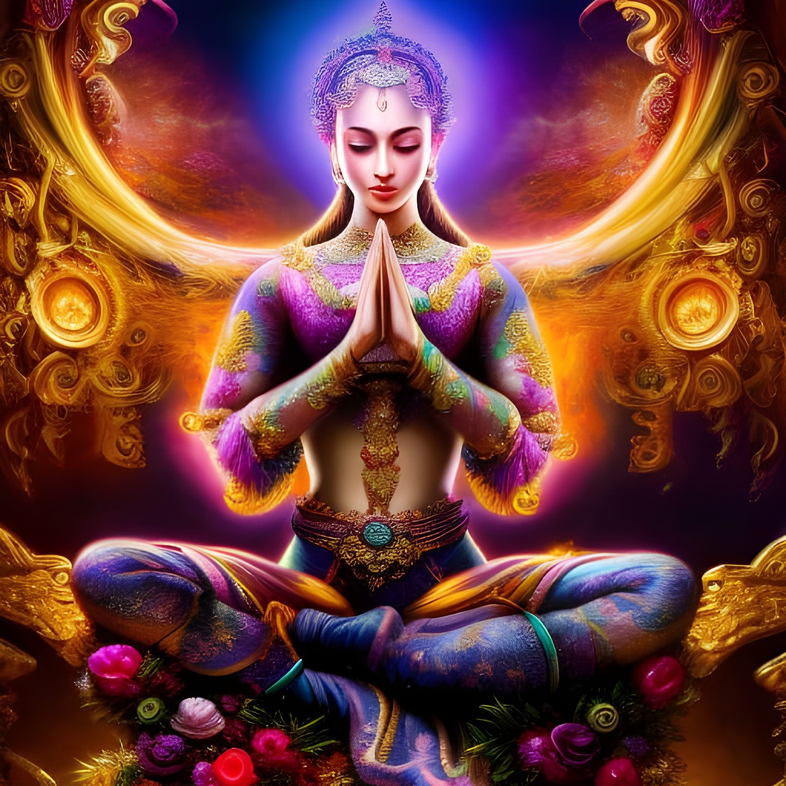 Meditating Woman in Living Room, Fantasy Art