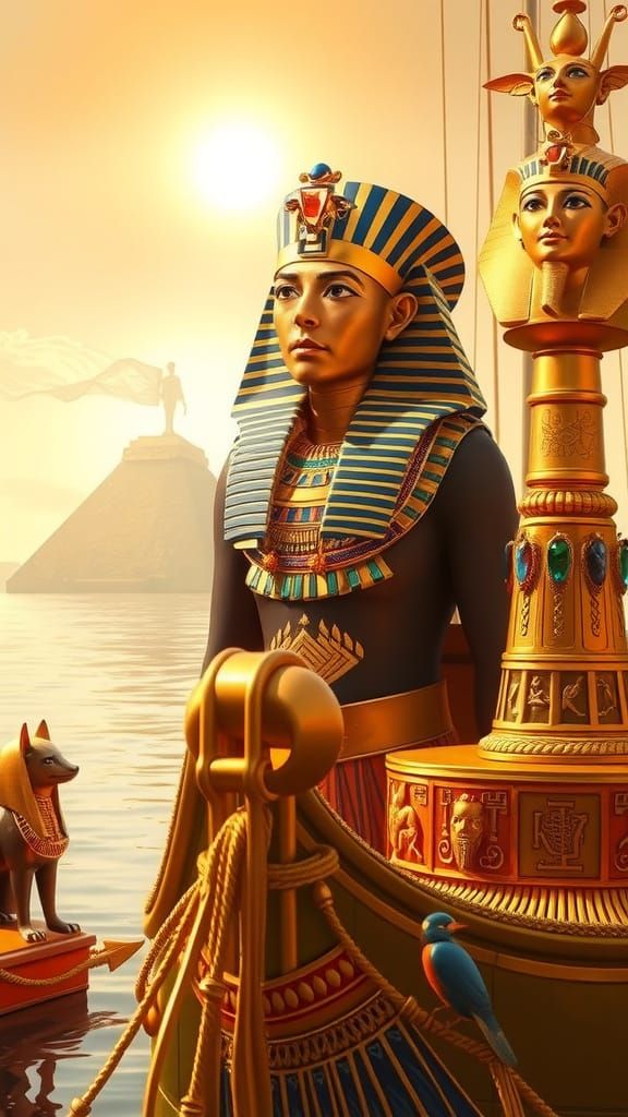 Ancient Egyptian Pharaoh on Golden Barge in Hyper-Realistic ...