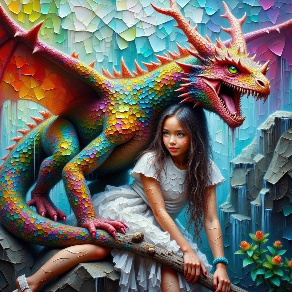 A Liquid Dragon Embodies a Little Girl's Shoulder in Vibrant...