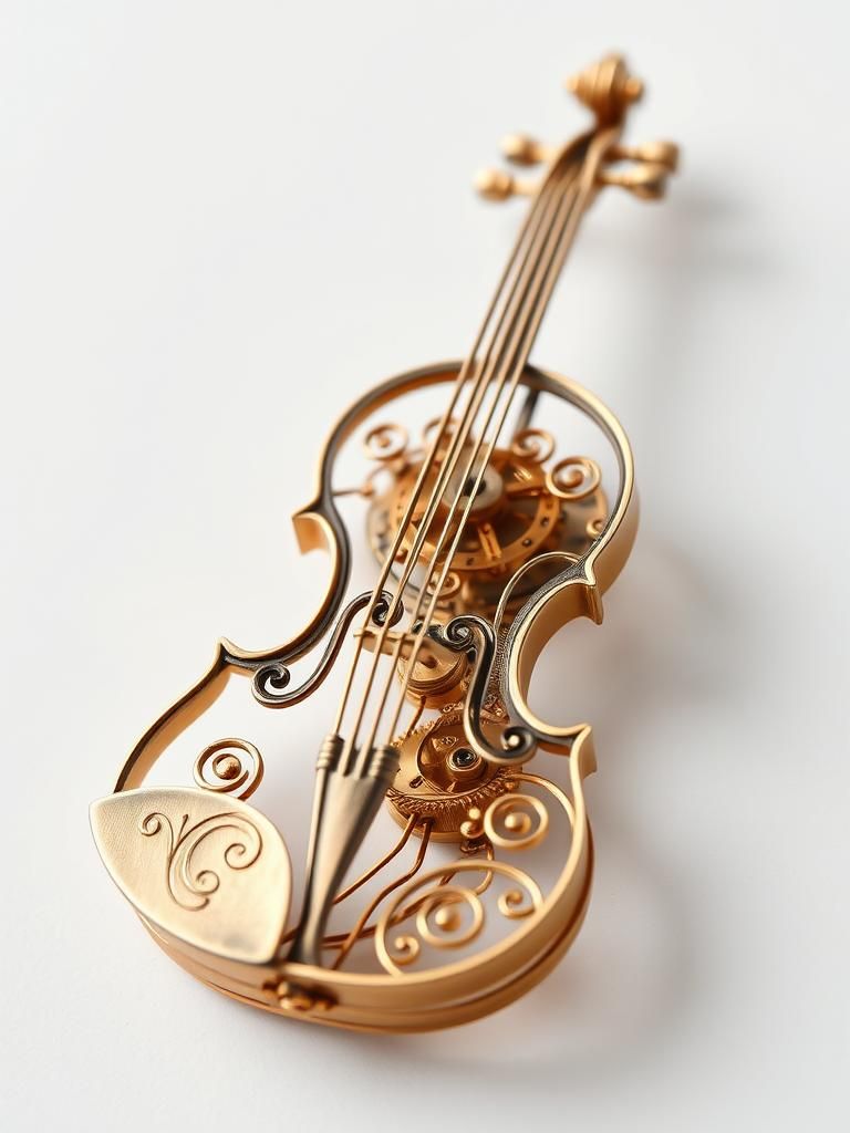Ethereal Clockwork Violin in Rococo Filigree