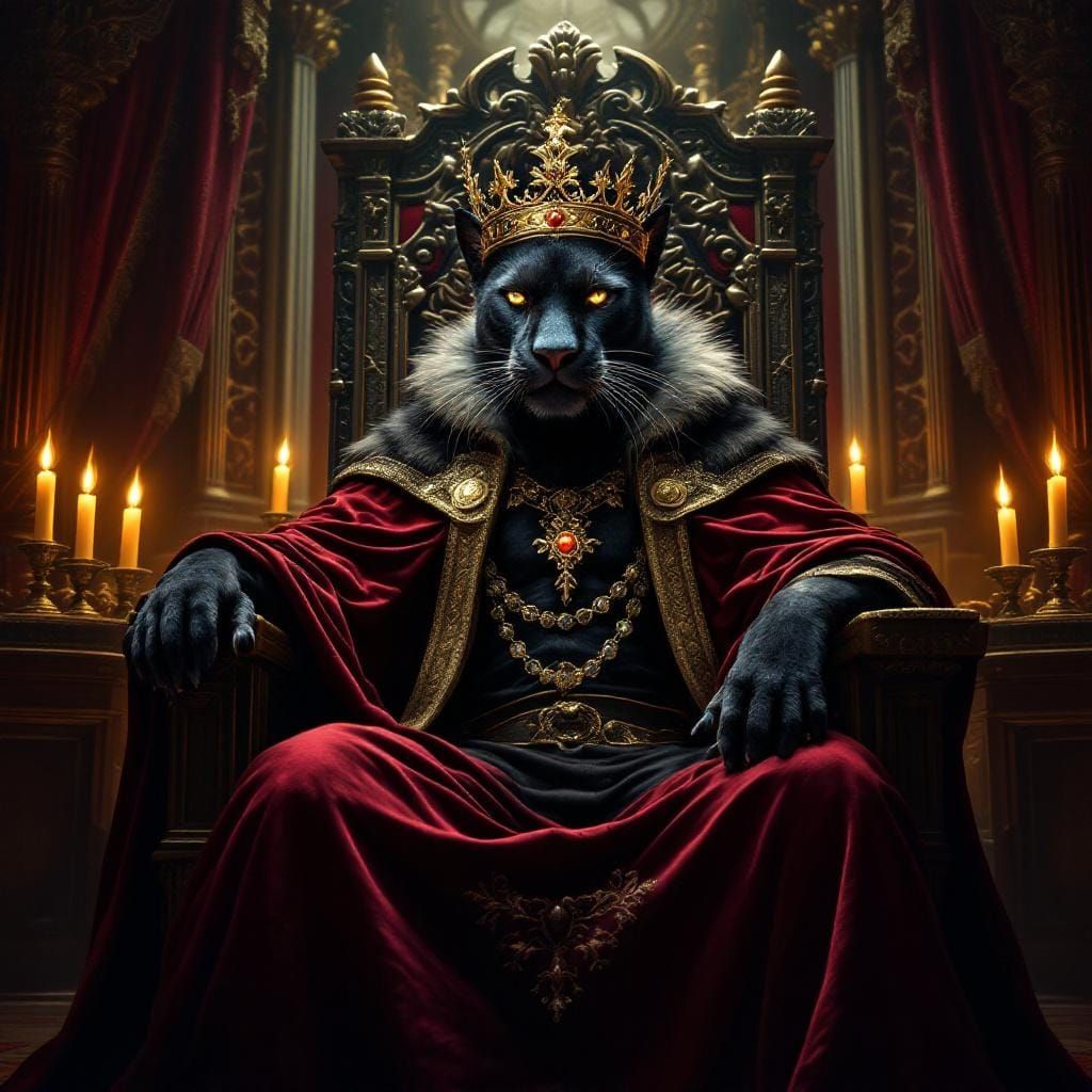 Panther King on Throne in Ornate Hall