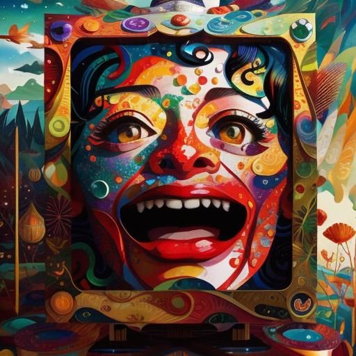 Whimsical Seashore Dreamscape in Vibrant Cubist Style