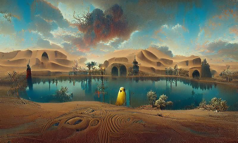 Egyptian Oasis: Home of Spirits, Hyperrealistic Digital Art