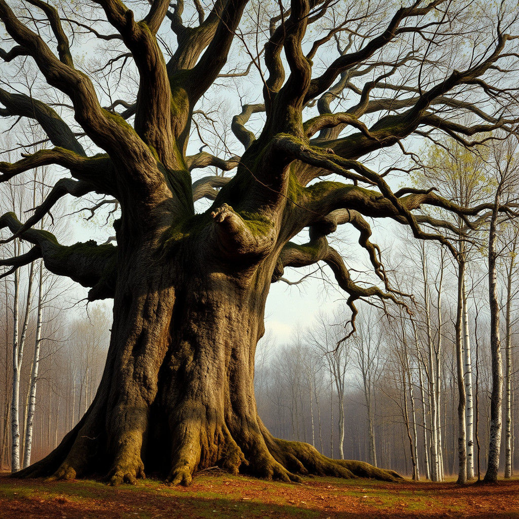 Majestic Oak Tree at Forest Edge as Romanticism Art