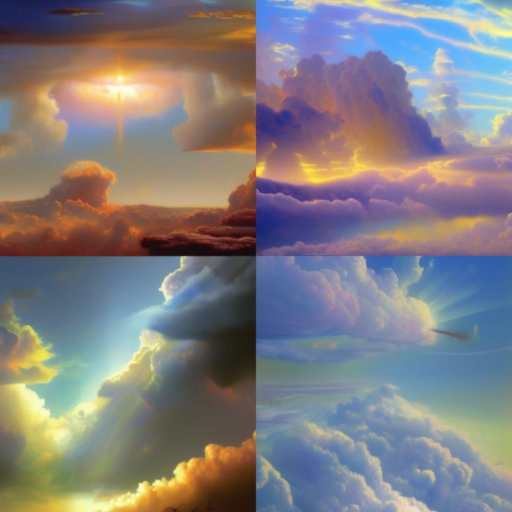 Ethereal Sky Clouds: Sharp Focus Oil Painting