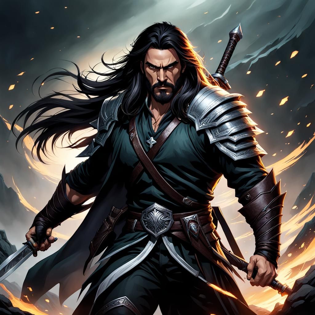 Angry Fantasy Ranger with Sword Digital Painting