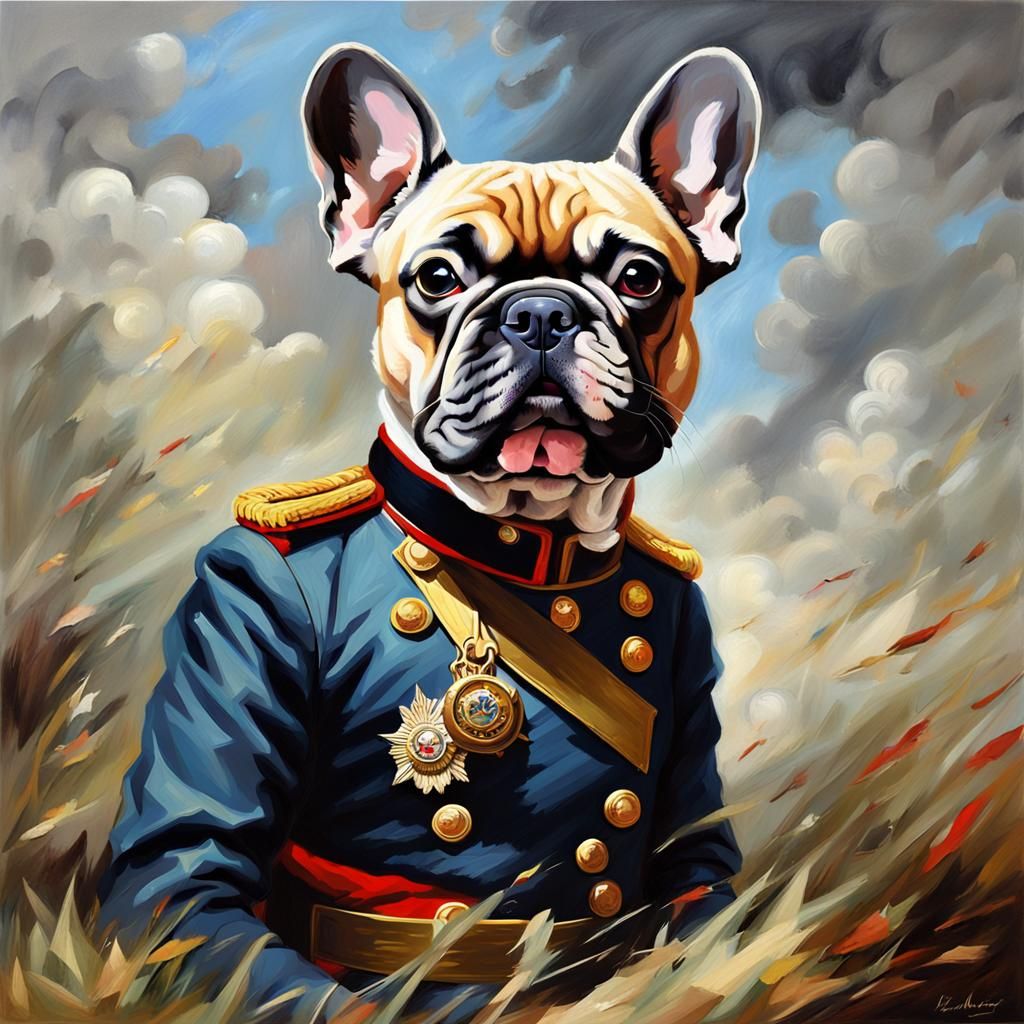 French Bulldog War Hero Oil Painting Portrait