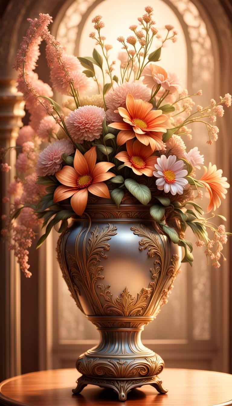 Victorian Flower Arrangement in Art Nouveau Vase
