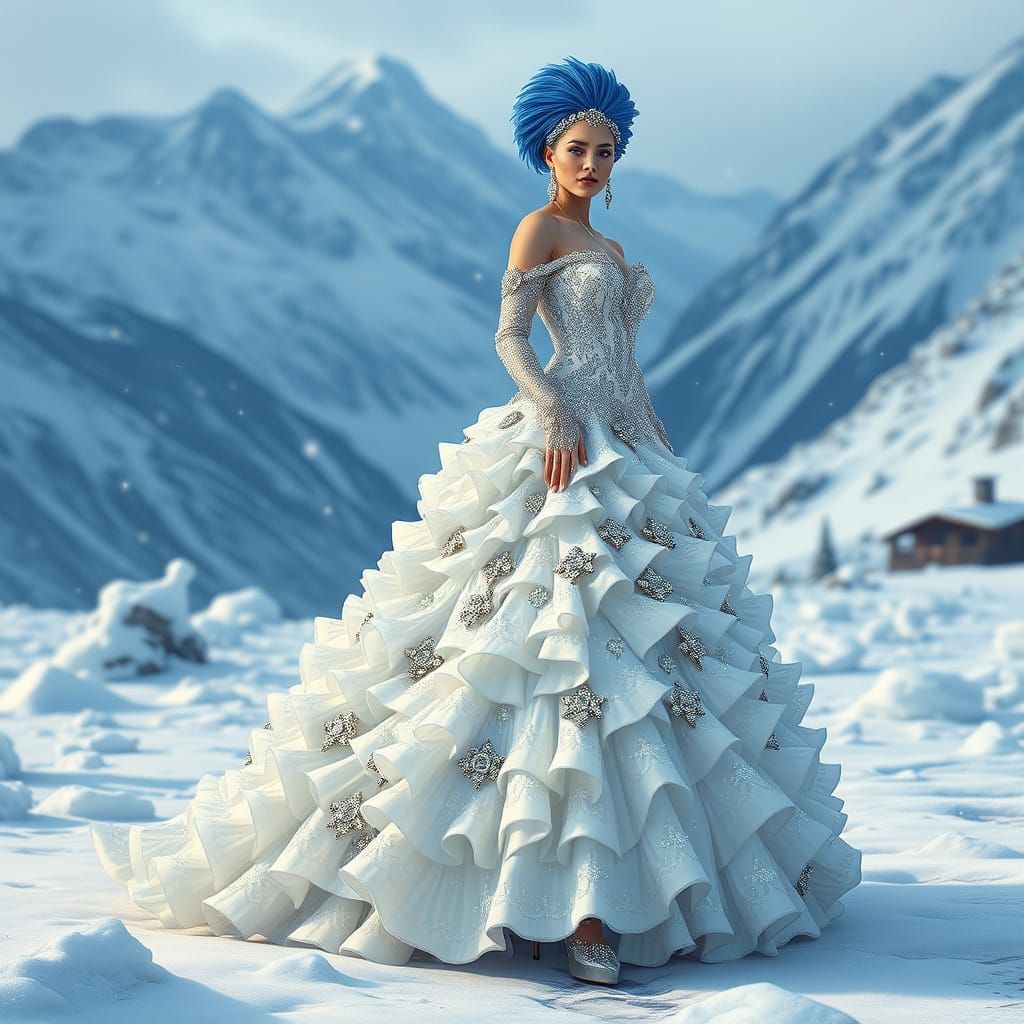 Snow Queen in Diamond Gown, Art Nouveau Style