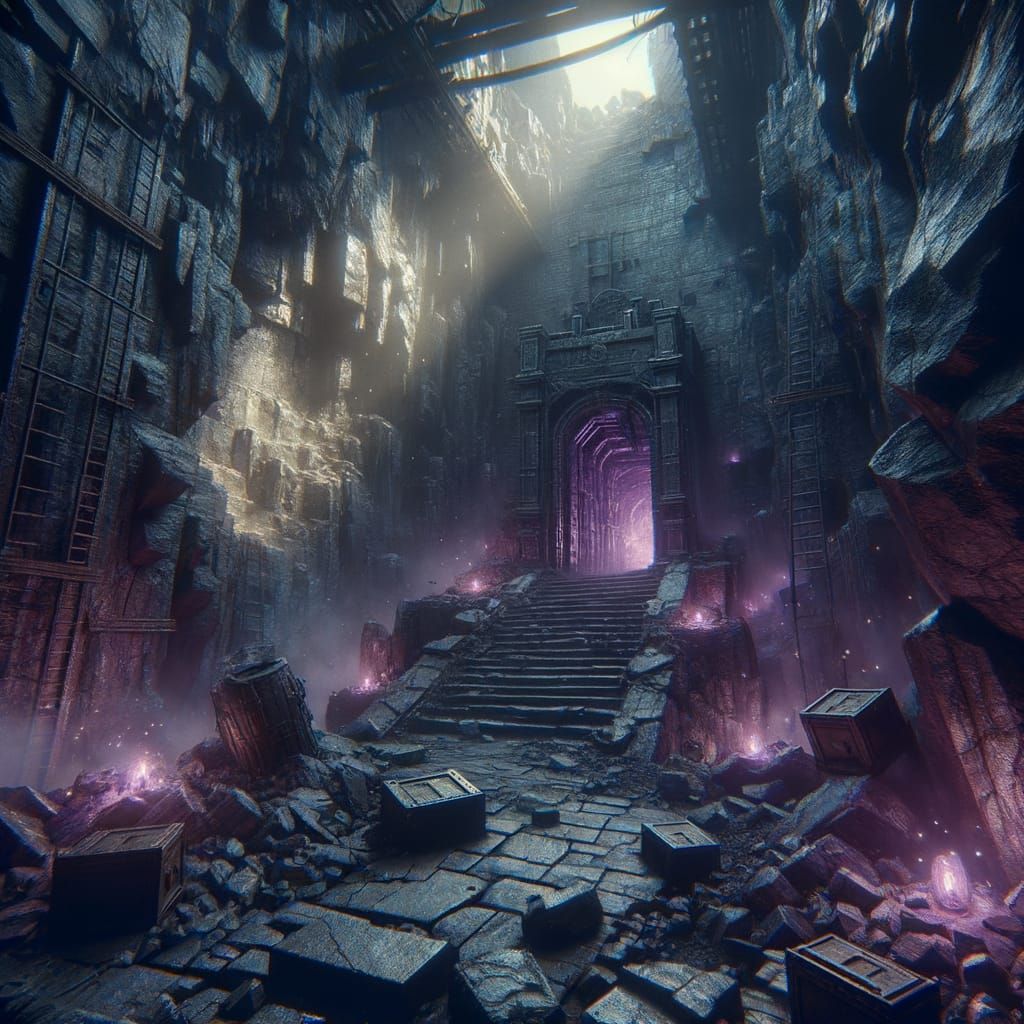 Abandoned Mine Shaft Emitting Chaotic Purple Light