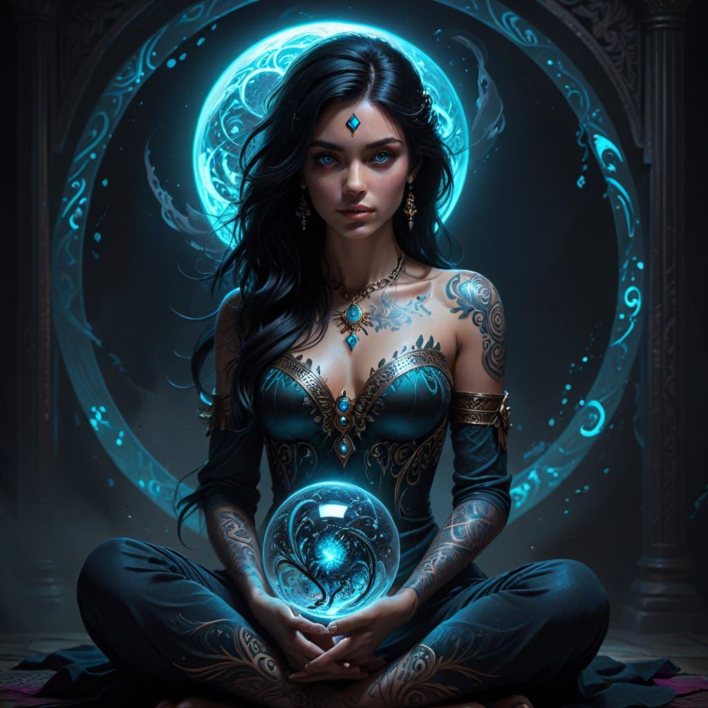 Girl with Glowing Orb in Indian Digital Painting Style