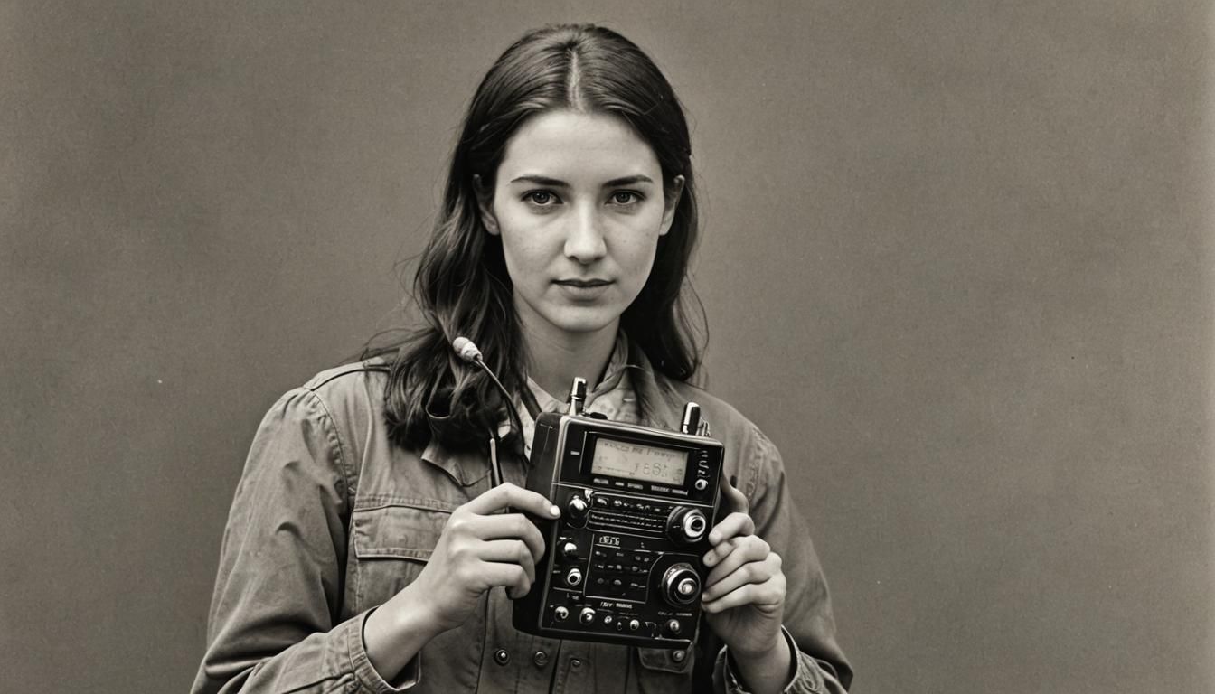 Woman Holding an Amateur Radio