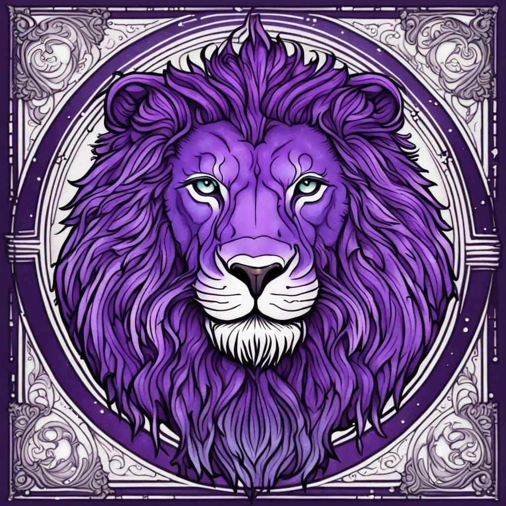 Majestic Purple Lion in Tarot Style