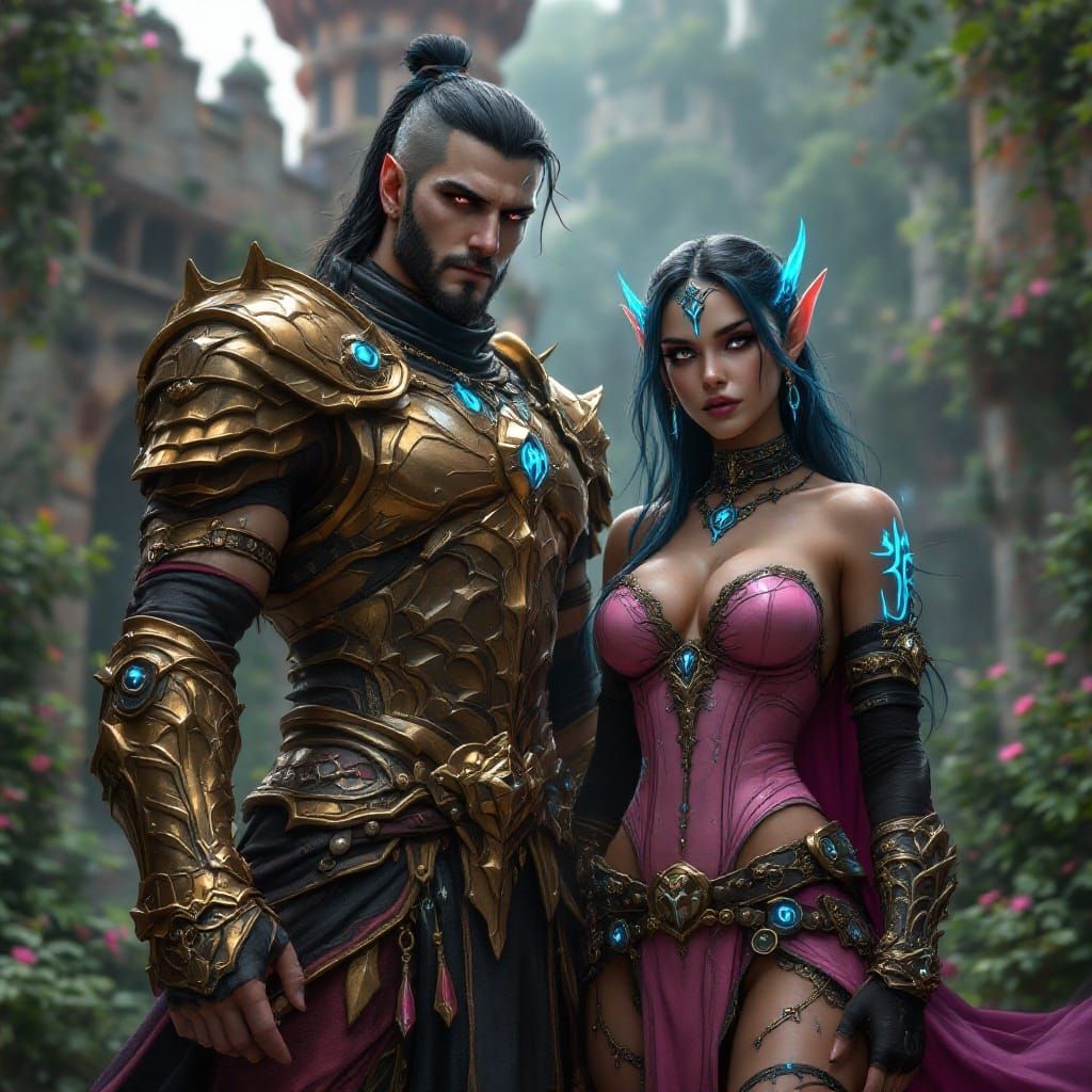 Gothic Elf Rogue and Barbarian in Fantasy Castle