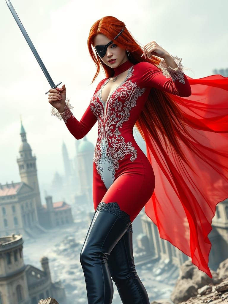 Sleek Warrior Woman in Vibrant Watercolor Fantasy Art