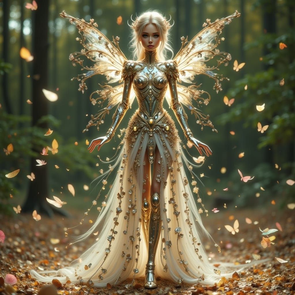 Anime Elf Cyborg Robot with Floral Metal Body