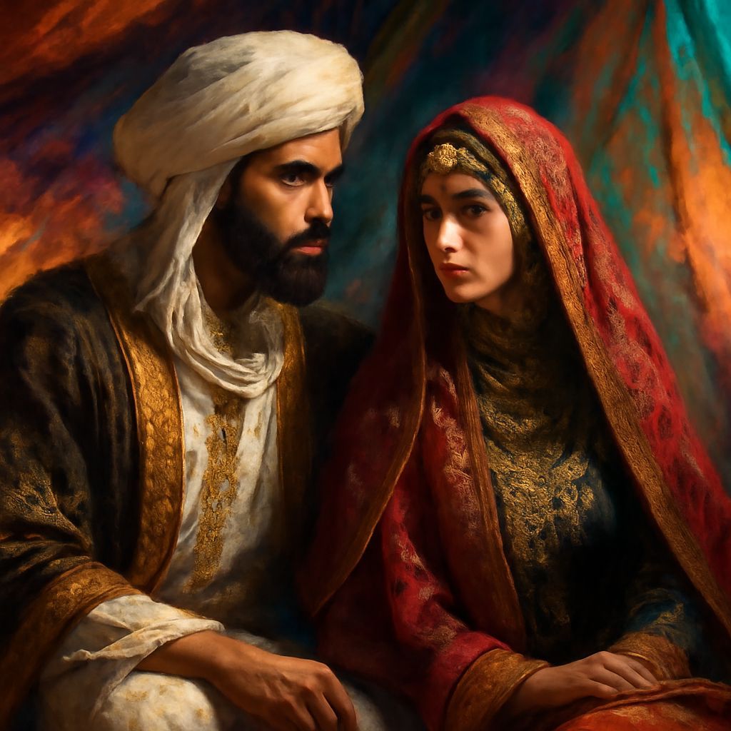 Arab Sheik and Wife in Tent: Hyperrealistic Art