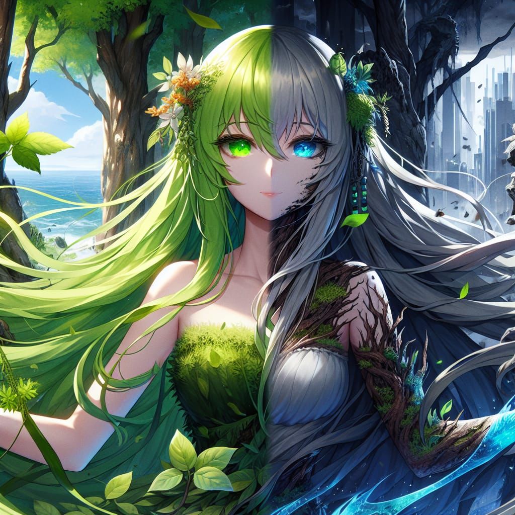 Anime Dryad Between Forest and City