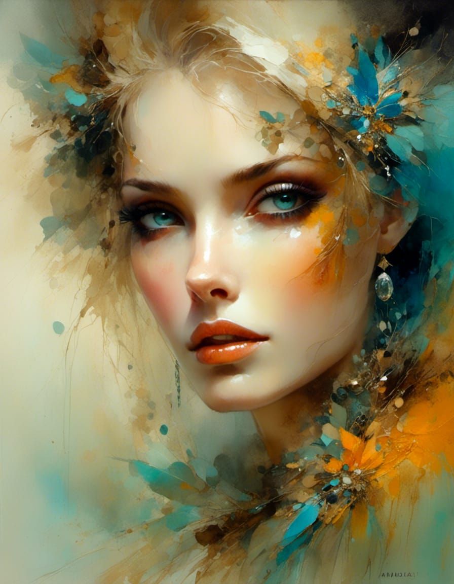 Vibrant Female Portrait in Multi-Layered Style