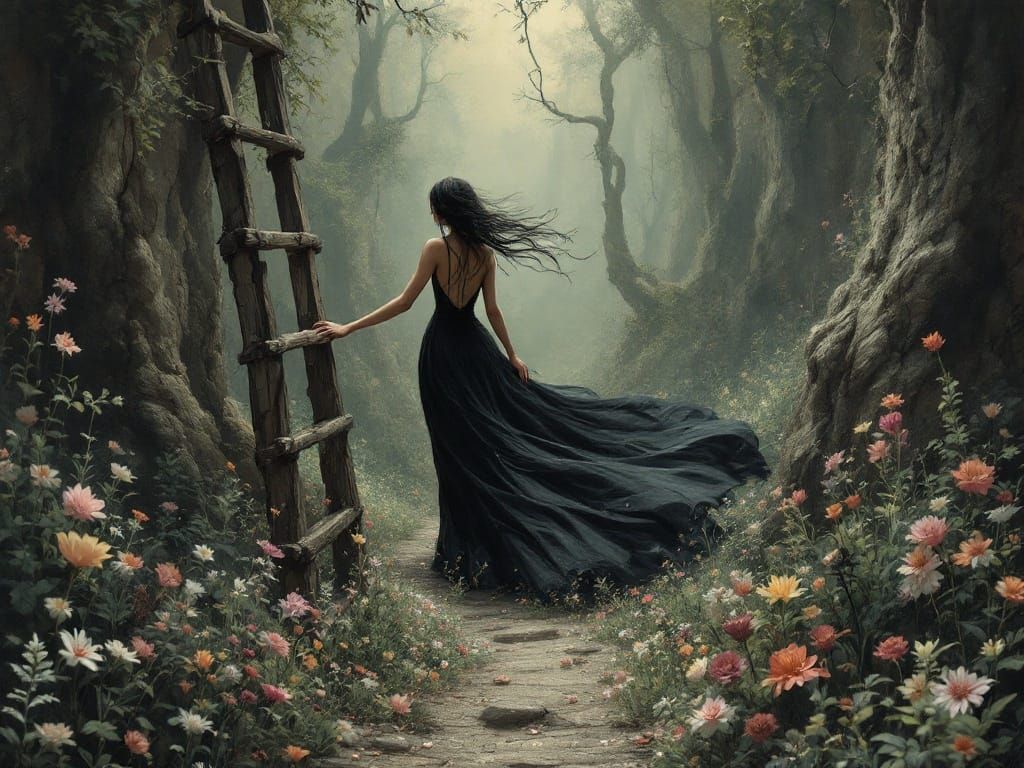 Enchanted Whispers: A Dreamy, Art Nouveau-Inspired Scene