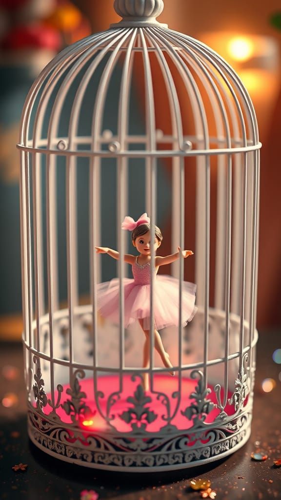 Hyperrealistic Hippy Birdcage with Ballerina