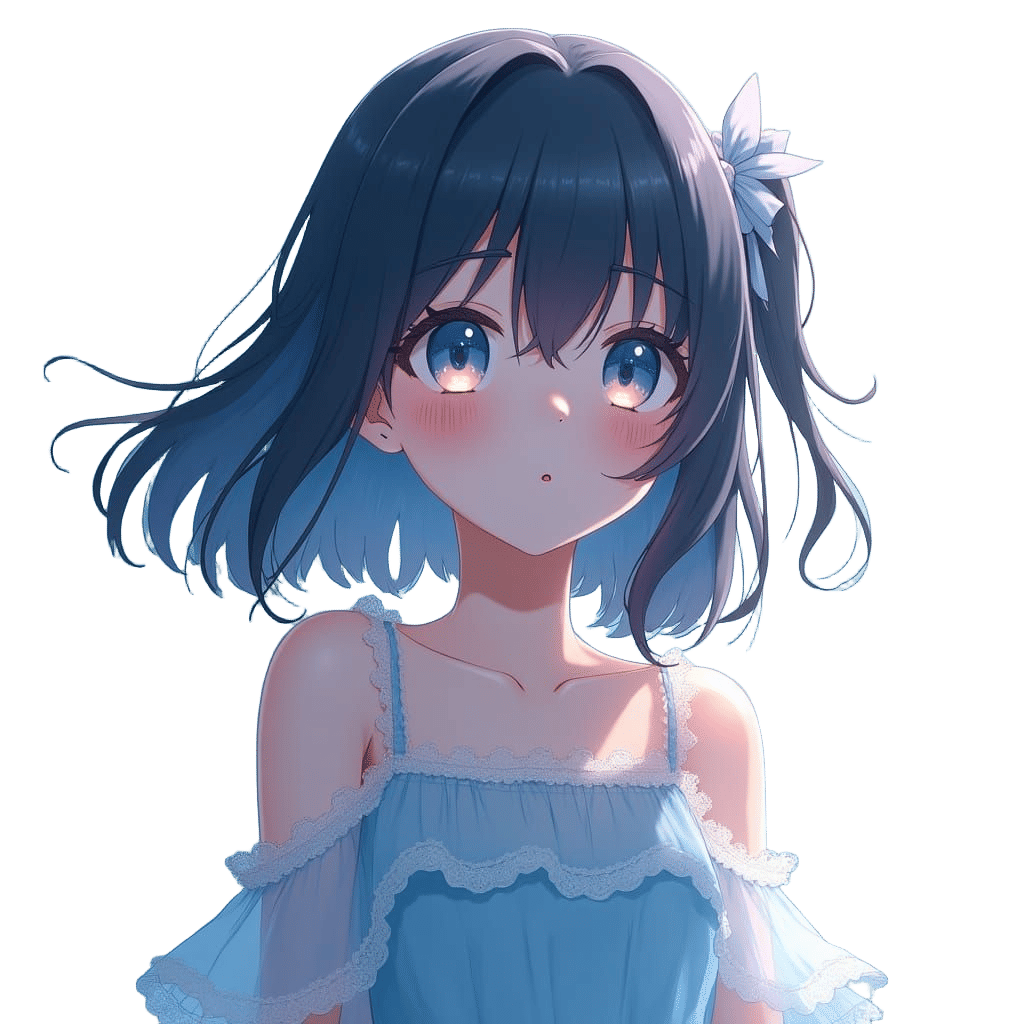 Anime Girl in Blue Dress, Hyperrealistic Style