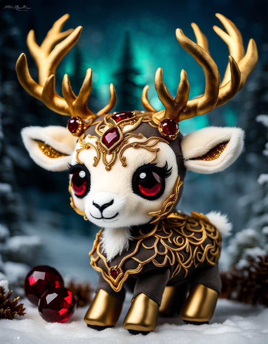 Chibi Stag Plushie with Golden Antlers