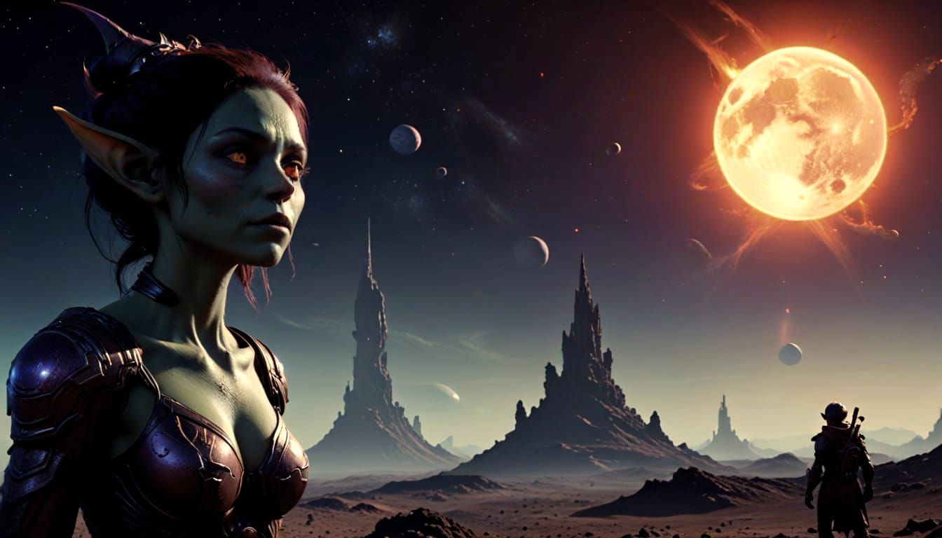 Goblin on Moon Gazing at Starship