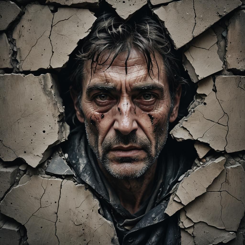 Fractured Soulless Face Portrait in Cinematic Style