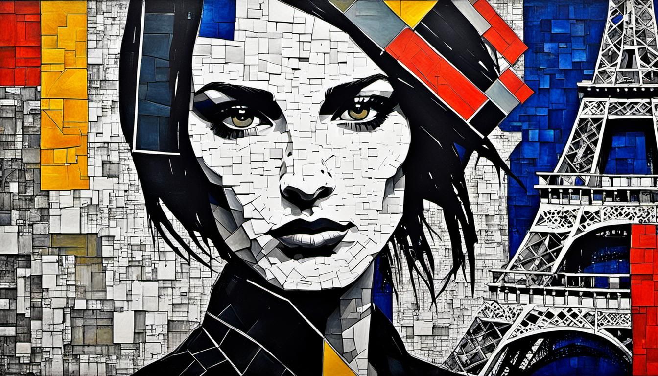 Abstract Girl in Paris Inspired by Mondrian