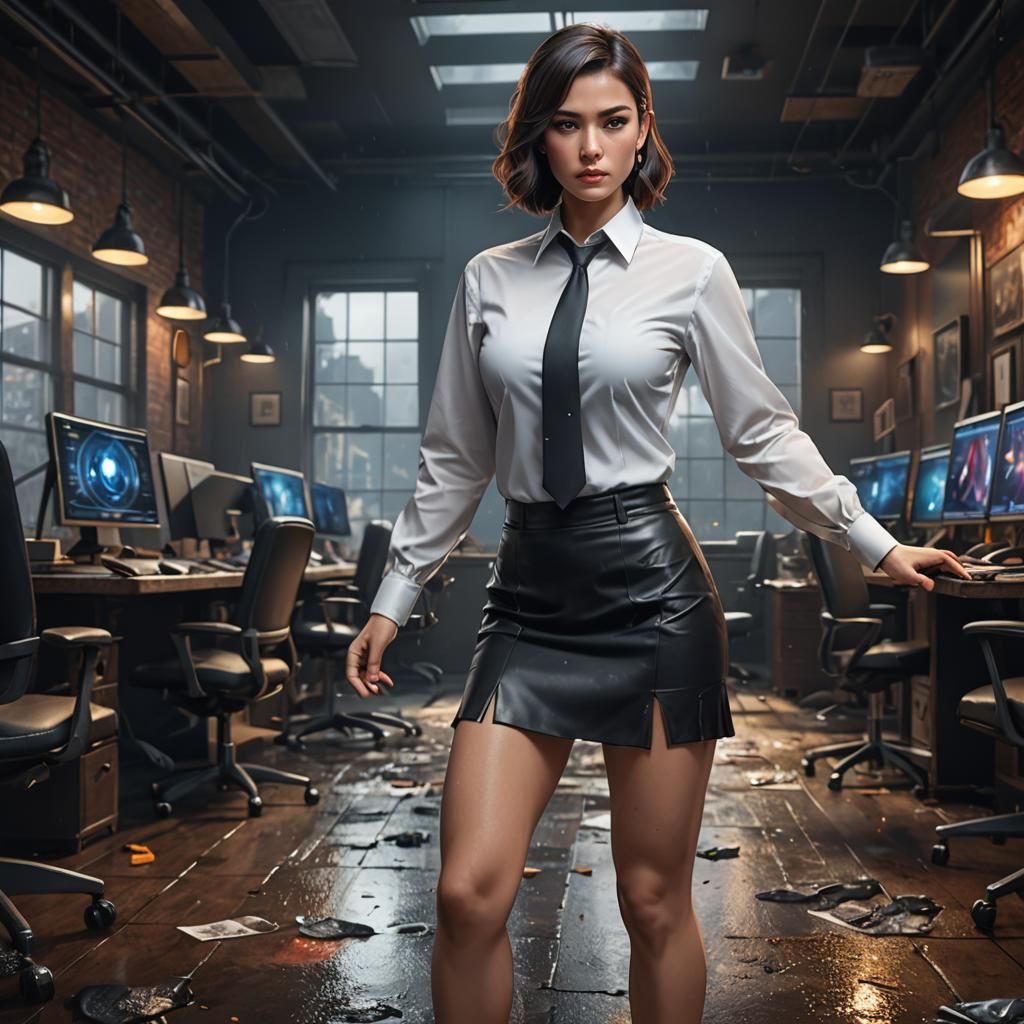 Woman in Wet Shirt Doing Squats: Detailed Digital Art